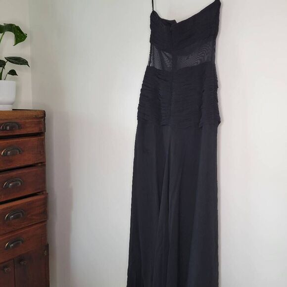 Vintage 100% Silk Strapless Evening Gown Black Caché Mesh Waist 8 - Picture 5 of 10